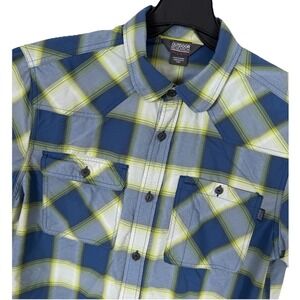 Outdoor Research Growler Shirt Mens Large Blue Plaid Hiking Outdoor Button Up